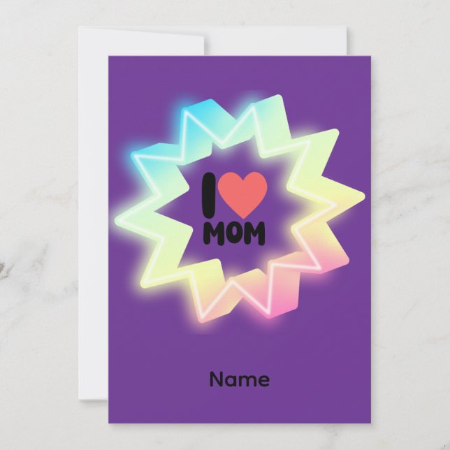 I Love Mom Colorful Neon Star Thank You Card (Front)