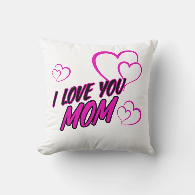 “I Love Mom” Decorative Throw Pillow – Heart Desig (Front)