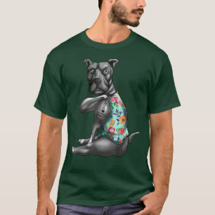 I Love Mom Funny Pitbull Dog Tattoo Flower Mother' T-Shirt