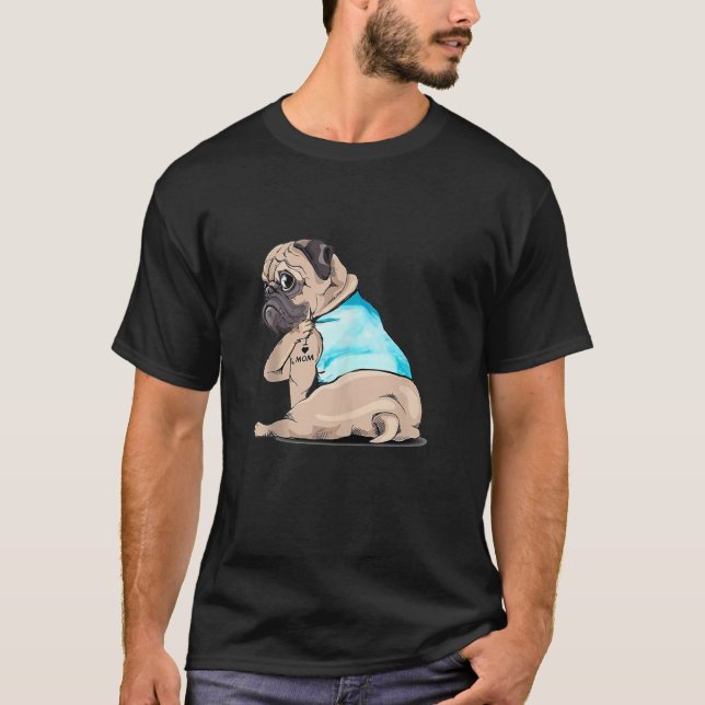 I Love Mom Funny Pug Tattooed Tank Top (Front)