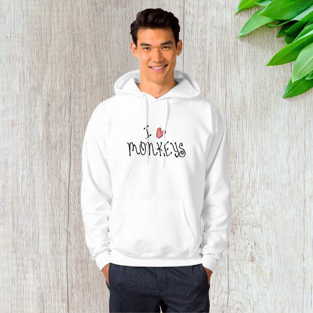 I Love Monkeys Cute Handwritten Typography Hoodie (Creator Uploaded)