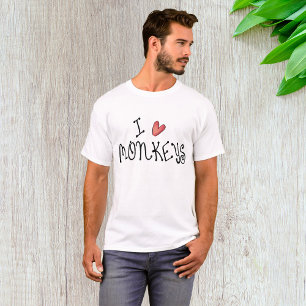 I Love Monkeys Cute Handwritten Typography T-Shirt
