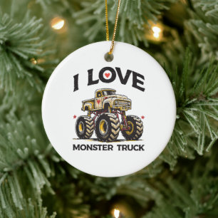 I Love Monster Truck Ceramic Tree Decoration