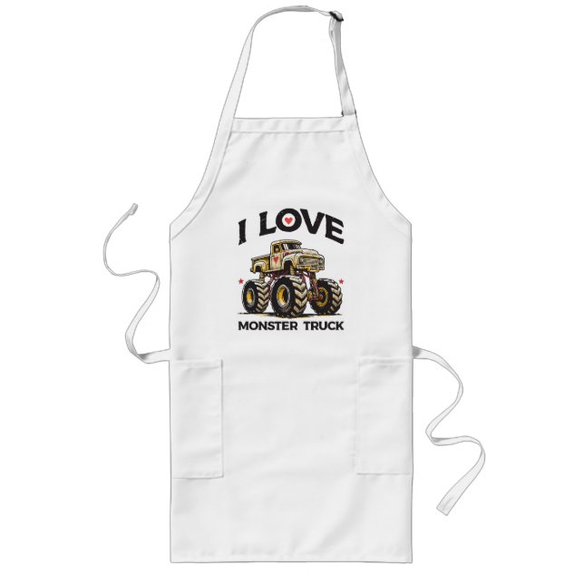 I Love Monster Truck Long Apron (Front)