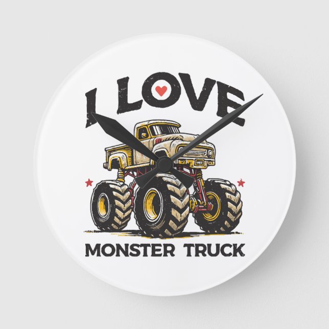 I Love Monster Truck Round Clock (Front)