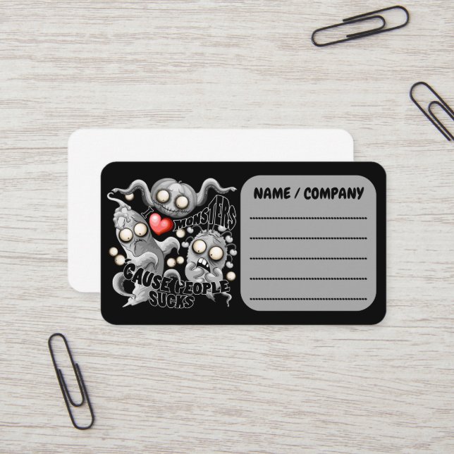 I Love Monsters 'cause People Sucks Business Card (Front/Back In Situ)