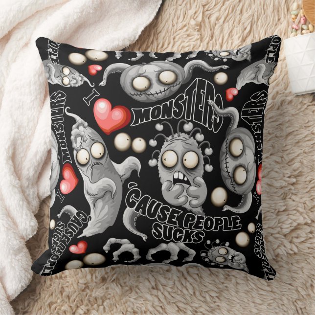 I Love Monsters 'cause People Sucks Cushion (Blanket)