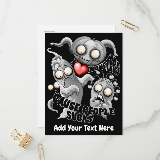 I Love Monsters 'cause People Sucks Invitation Postcard (Front/Back In Situ)