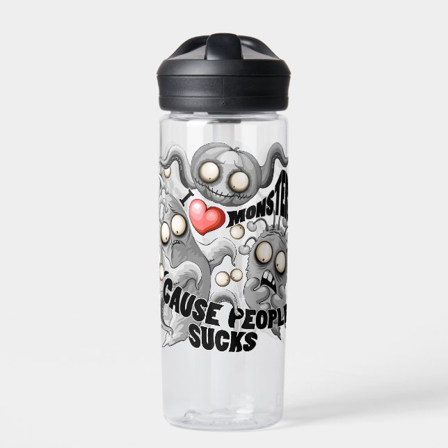 I Love Monsters 'cause People Sucks Water Bottle (Front)