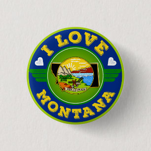 I Love Montana State Flag and Map 3 Cm Round Badge
