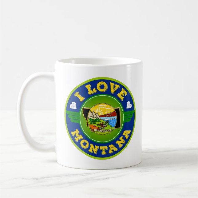 I Love Montana State Flag and Map Coffee Mug (Left)