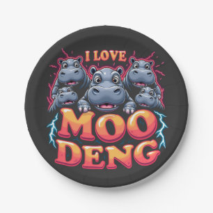 I Love Moo Deng Baby Hippo Lovers Paper Plate