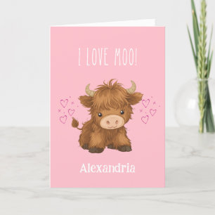 I love Moo Highland Cow Valentine Holiday Card