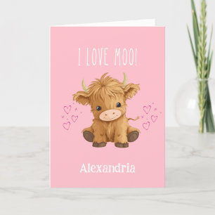I love Moo Highland Cow Valentine Holiday Card