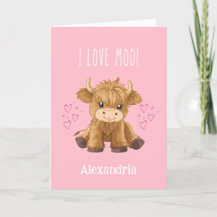 I Love Moo Highland Cow Valentine Holiday Card