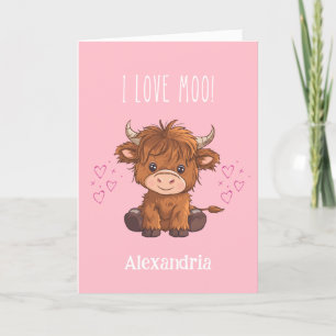 I Love Moo Highland Cow Valentine Holiday Card