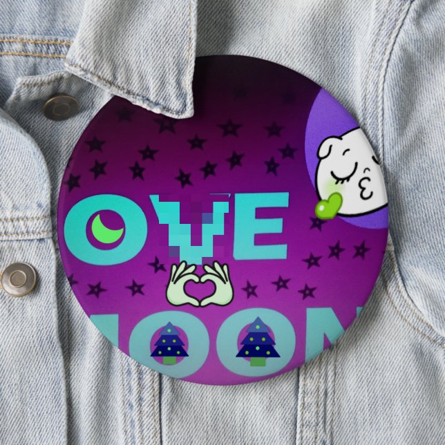 "I Love Moon" – A Whimsical Celestial Art Design 6 Cm Round Badge (In Situ)