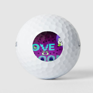 "I Love Moon" – A Whimsical Celestial Art Design Golf Balls