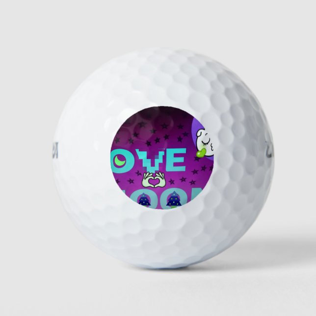 "I Love Moon" – A Whimsical Celestial Art Design Golf Balls (Front)