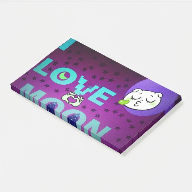 "I Love Moon" – A Whimsical Celestial Art Design Post-it Notes (Angled)