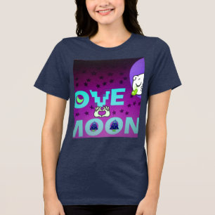 "I Love Moon" – A Whimsical Celestial Art Design Tri-Blend Shirt