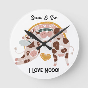 I Love Mooo Cute Cow Customised Gift Him Her   Round Clock