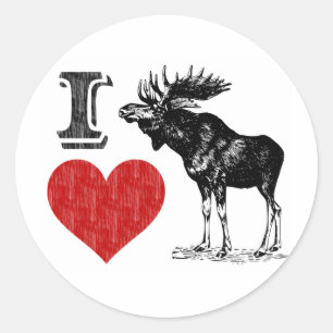 I Love Moose Classic Round Sticker