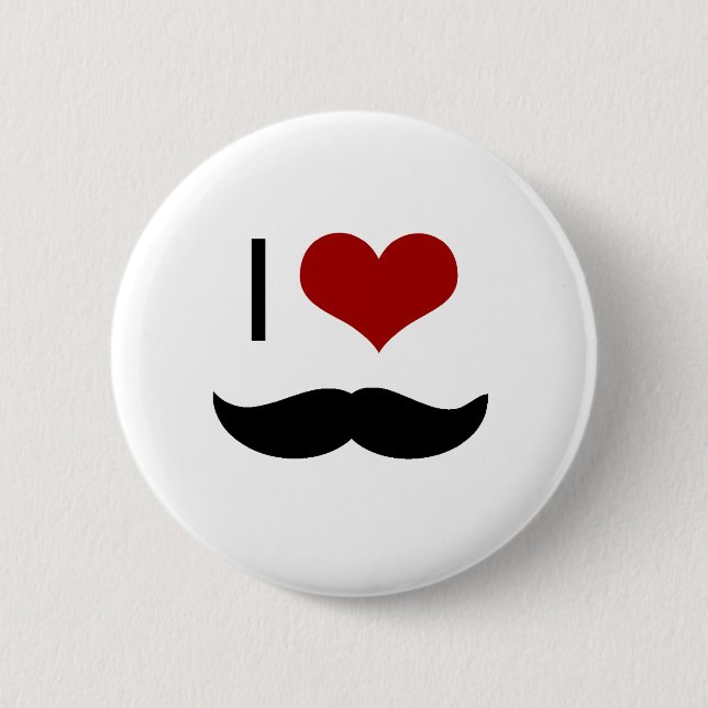 I love moustache 6 cm round badge (Front)