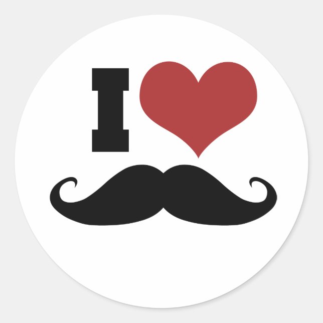 I Love Moustache Classic Round Sticker (Front)