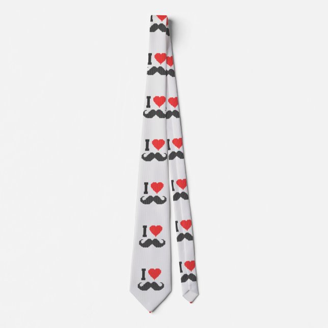 I Love Moustache in Knitting Motif Style Tie (Front)