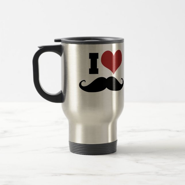 I Love Moustache Travel Mug (Left)
