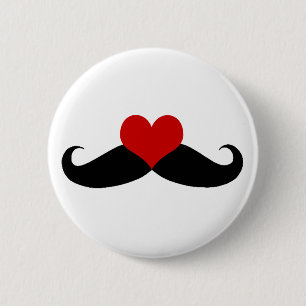 I love Moustaches Black and Red Button