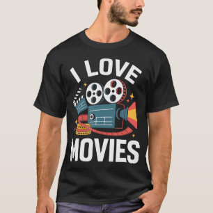 I Love Movies Film Reel Camera Clapper T-Shirt