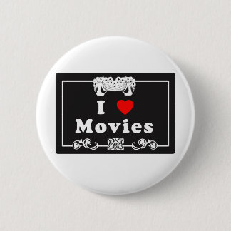 I Love Movies with Silent Movie Flair 6 Cm Round Badge