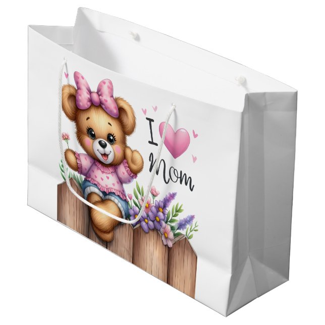 I Love Mum Bear Large Gift Bag (Front Angled)