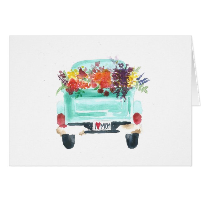 "I Love Mum" Flower Truck Watercolor Print Card (Front Horizontal)