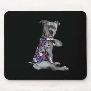 I Love Mum Funny Pitbull Dog Tattoo Flower Mothers Mouse Mat