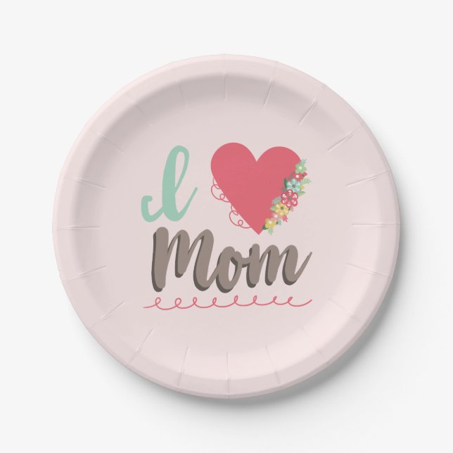 I love Mum Pink Paper Plate (Front)