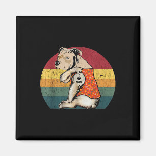 I Love Mum Pitbull Dog Tattoo Flower Vintage Mothe Magnet