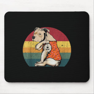 I Love Mum Pitbull Dog Tattoo Flower Vintage Mothe Mouse Mat
