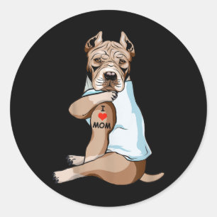 I Love Mum Tattoo American Pit Bull Mum Dog Lover Classic Round Sticker