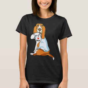 I Love Mum Tattoo Basset Hound Mum Dog  Women T-Shirt