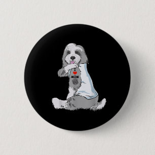 I Love Mum Tattoo Bearded Collie Mum Dog Lover Wom 6 Cm Round Badge
