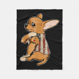 I Love Mum Tattoo Chihuahua Dog Shirt American Fla Fleece Blanket