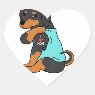 I Love Mum Tattoo Dachshund Funny Mors Day Dog Heart Sticker