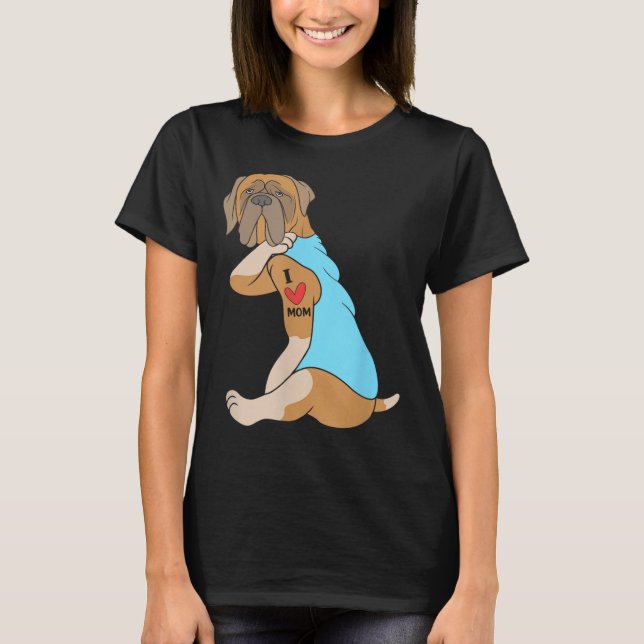 I Love Mum Tattoo Dog Funny Bullmastiff  T-Shirt (Front)