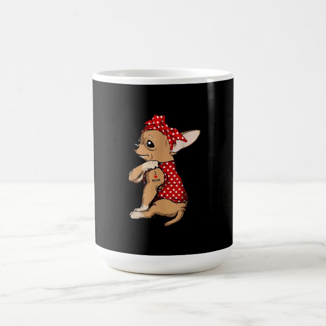 I Love Mum Tattoo Funny Chihuahua Dog Wearing Band Coffee Mug (Center)