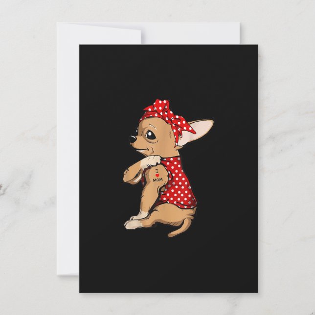 I Love Mum Tattoo Funny Chihuahua Dog Wearing Band Thank You Card (Front)