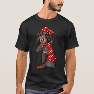 I Love Mum Tattoo Funny Dachshund Dog Wearing Band T-Shirt