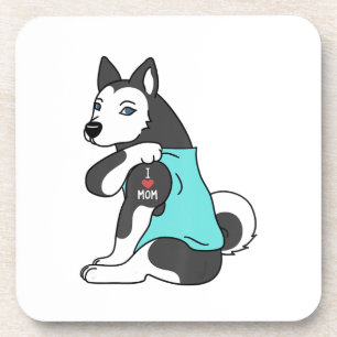 I Love Mum Tattoo Husky Funny Mors Day Dog Coaster
